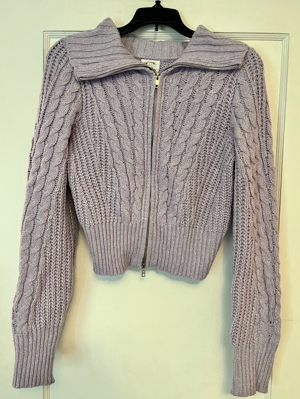 Hippie Rose Lavender Cable Knit Zip-Up Cardigan